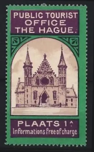 Reklamemarke The Hague, Public Tourist Office, Kirche im gotischen Stil