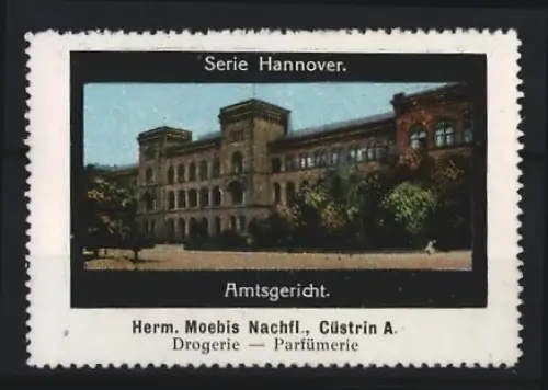 Reklamemarke Hannover, Herm. Moebis Nachfl. Drogerie-Parfümerie, Amtsgericht