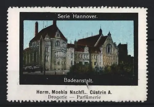 Reklamemarke Hannover, Herm. Moebis Nachfl. Drogerie-Parfümerie, Badeanstalt