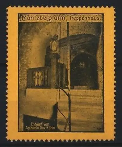 Reklamemarke Moritzbergturm, Treppenhaus, Entwurf von Architekt Dav. Röhm