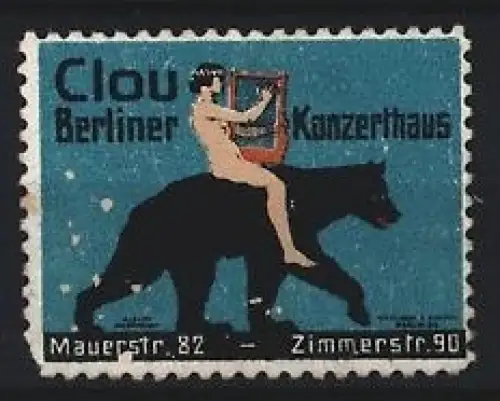 Reklamemarke Berlin, Clou Berliner Konzerthaus, Mauerstrasse 82-Zimmerstrasse 90
