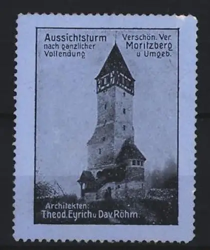 Reklamemarke Moritzberg, Aussichtsturm nach gänzlicher Vollendung, Turmabbildung
