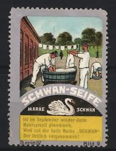 Reklamemarke Schwan-Seife, Soldaten beim Waschen, Marke Schwan