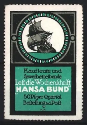 Reklamemarke Wochenschrift Hansa Bund, Segelschiff