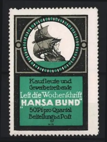 Reklamemarke Wochenschrift Hansa Bund, Segelschiff
