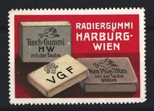 Reklamemarke Harburg-Wien, Radiergummi mit der Taube, VGF und HW Eraser