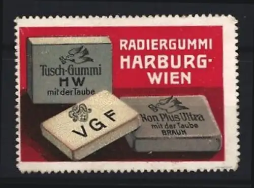 Reklamemarke Harburg-Wien, Radiergummi mit der Taube, drei Gummis