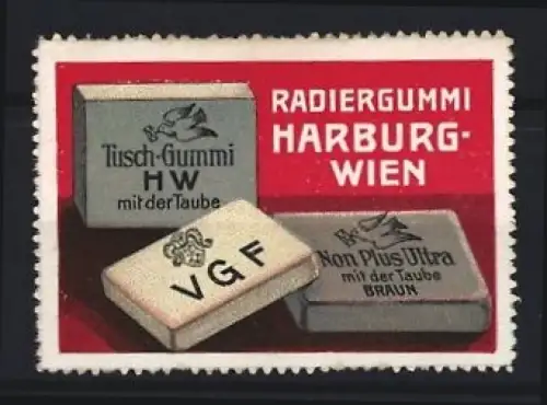 Reklamemarke Harburg-Wien, Radiergummi, Tüsch-Gummi mit Taube