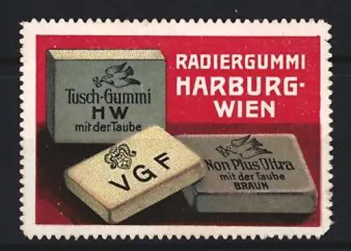 Reklamemarke Harburg-Wien, Radiergummi mit der Taube, Tusch-Gummi und Non Plus Ultra