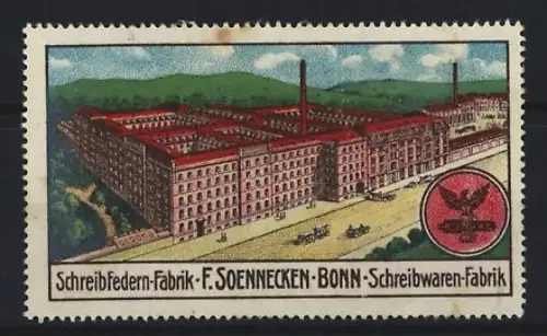 Reklamemarke Bonn, F. Soennecken, Schreibwaren-Fabrik, Fabrikgebäude