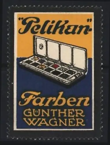 Reklamemarke Günther Wagner, Pelikan Farben, Farbkasten