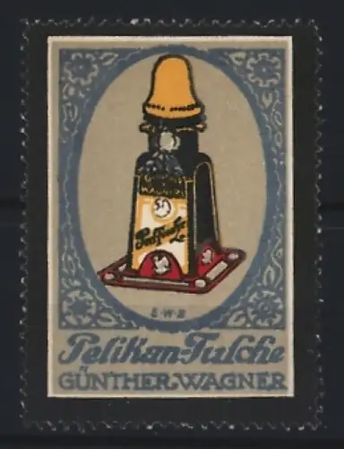 Reklamemarke Pelikan-Tusche Günther Wagner, Tintenflasche
