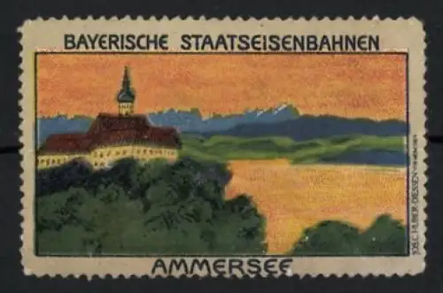 Reklamemarke Ammersee, Bayerische Staatseisenbahnen, Kloster am Seeufer