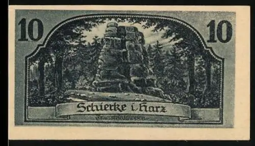 Notgeld Schierke i. Harz, 10 Pfennig, Goethes Faust und Waldlandschaft