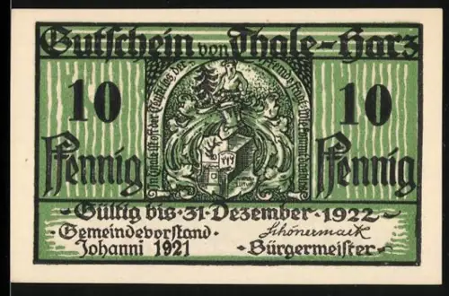 Notgeld Thale /Harz 1921, 10 Pfennig, Stadtwappen und Felslandschaft mit Figuren und Tieren