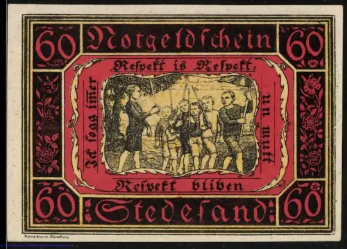 Notgeld Stedesand 1920, 60 Pfennig, Gruppe von Kindern mit Flaggen