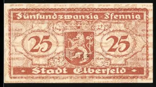Notgeld Elberfeld 1918, 25 Pfennig, Löwe im Wappen und Zierornamente