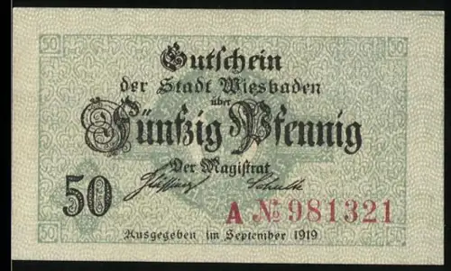 Notgeld Wiesbaden 1919, 50 Pfennig, ornamentales Muster