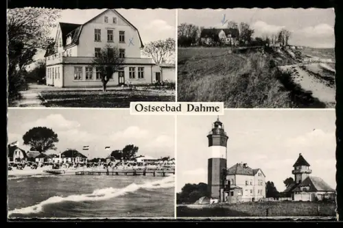 AK Dahme, Strandpanorama, Leuchtturm, Villa