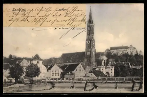 AK Landshut, Kirche mit Brücke