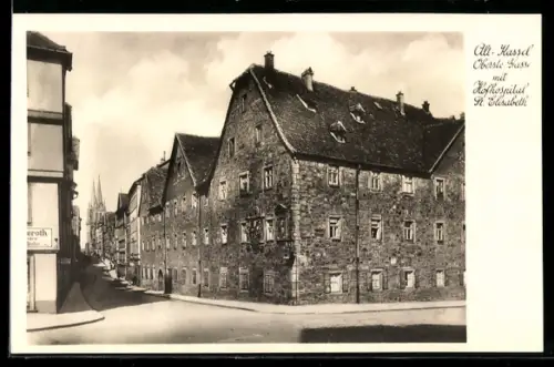 AK Kassel, Strasse Oberste Gasse mit Hofhospital St. Elisabeth
