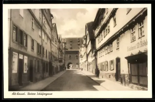 AK Kassel, Untere Schäfergasse, Bäckerei W. Röhl.