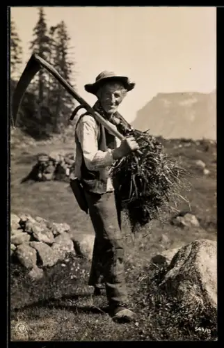 AK Bauer mit Sense und Heu