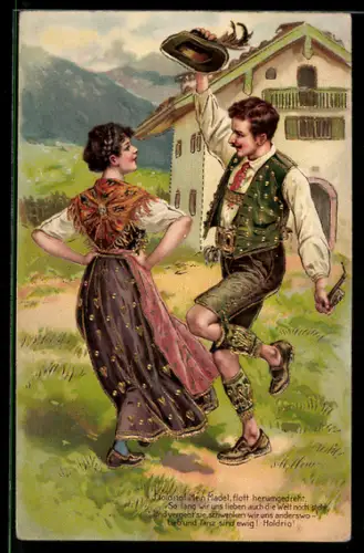 AK Paar in Tracht beim Volkstanz