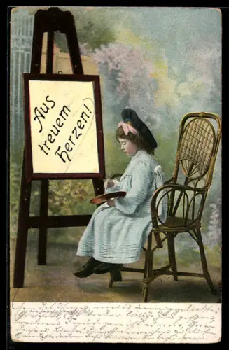 AK Mädchen vor einer Staffelei, Namenstag Katharina