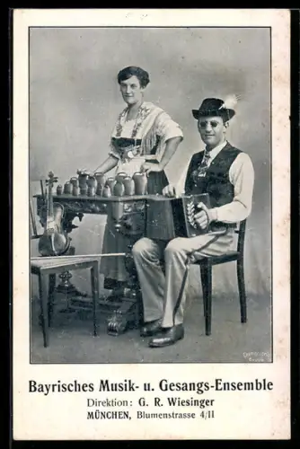 AK München, Bayrisches Musik- und Gesangs-Ensemble, Direktion G. R. Wiesinger, Blumenstrasse 4 /II