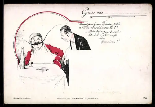 AK Herr mit eindrucksvollem Schnurrbart in einem Restaurant, Gastronomie