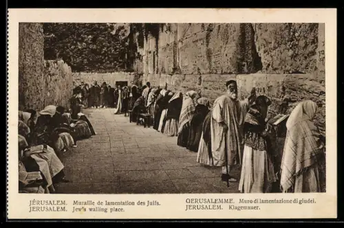 AK Jérusalem, Muraille de lamentation des Juifs, Jew`s walling place, Juden beten an der Klagemauer