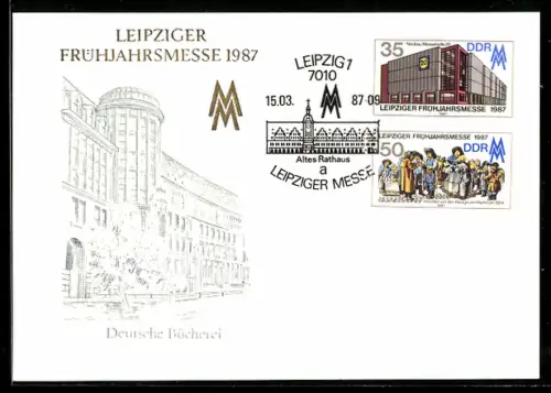 AK Leipzig, Leipziger Messe im Jahr 1987, Deutsche Bücherei in der Aussenansicht