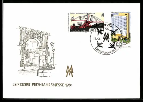 AK Leipzig, Leipziger Messe im Jahr 1981, Durchgang mit Löwenstatue