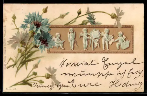 AK Kornblumen neben Putten