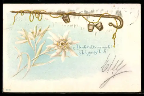 AK Erblühtes Edelweiss unter einem Haken mit Eimern