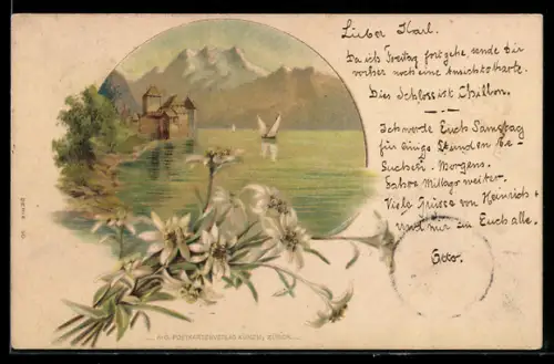 AK Edelweiss vor einem Ort an einem See