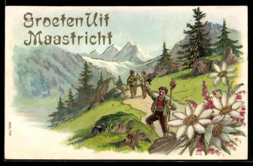 AK Maastricht, Edelweiss mit Bergsteigern im Hintergrund