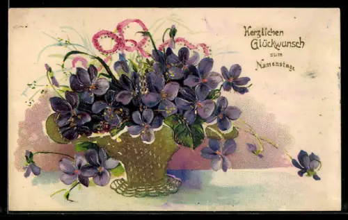 AK Korb voller Veilchen in voller Blüte