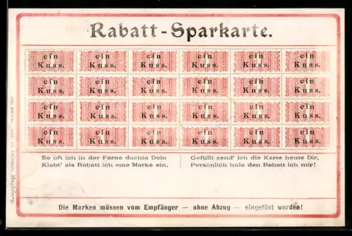 AK Rabatt-Sparkarte mit Gutscheinen für jeweils einen Kuss