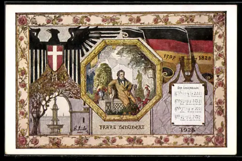 AK Wien, 10. Sängerbundesfest 1928, Franz Schubert, deutsche Flagge, der Lindenbaum