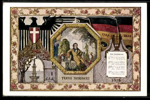 AK Wien, 10. Sängerbundesfest 1928, Franz Schubert, deutsche Flagge, der Lindenbaum