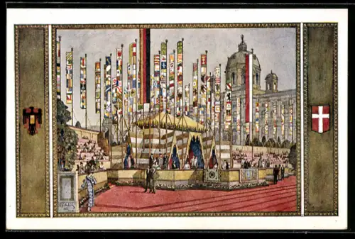 Künstler-AK Wien, 10. Deutsches Sängerbundfest 1928, Festzelt am Burgring, Sängerfest