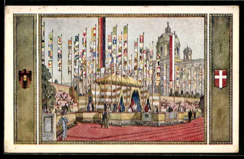 Künstler-AK Wien, 10. Deutsches Sängerbundfest 1928, Festzelt am Burgring, Sängerfest