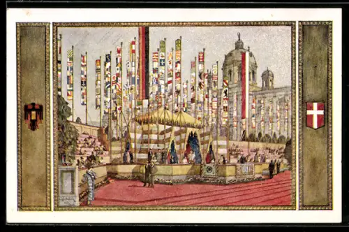 Künstler-AK Wien, 10. Deutsches Sängerbundfest 1928, Festzelt am Burgring, Sängerfest