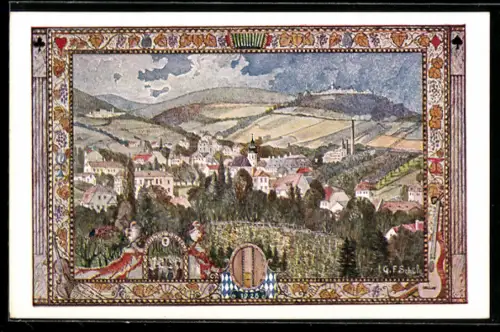 AK Wien, 10. deutsches Sängerbundesfest 1928, Grinzing mit Kobenzl und Kahlenberg