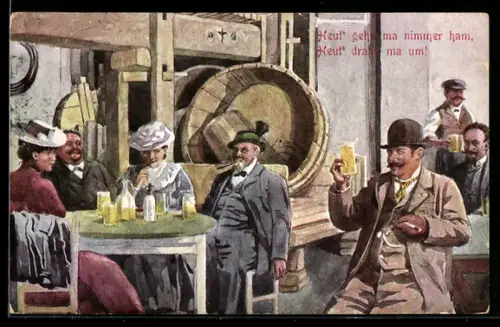 AK Fröhlichere Trinkerin einem Lokal, Brauerei