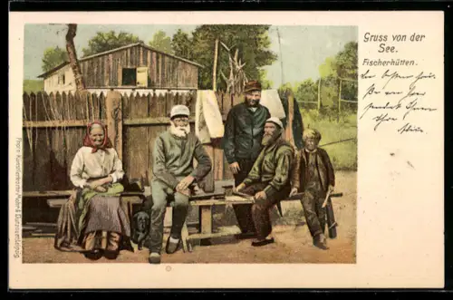 AK Gruppe von Fischern bei den Fischerhütten