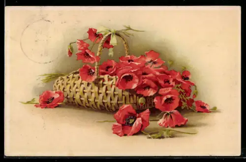 AK Korb mit Mohnblumen in voller Blüte