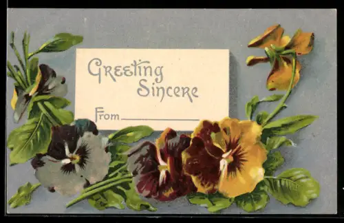 Präge-AK Stiefmütterchen in unterschiedlichen Farben und voller Blüte